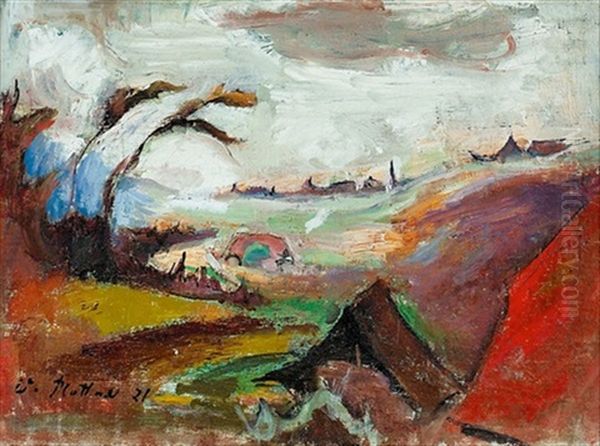 Landschaft Mit Hausern Oil Painting by Walter Plattner