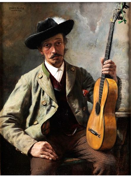 Oberbayerischer Bauer Mit Guitarre Oil Painting by Ernst Heinrich Platz