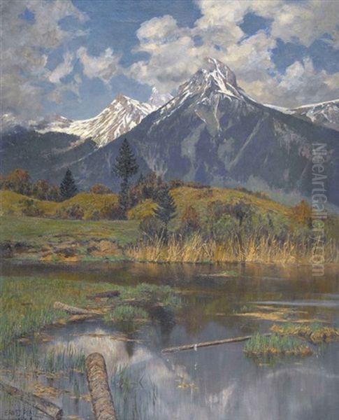 Vorfruhlingsluft (lechtal Bei Reutte) Oil Painting by Ernst Heinrich Platz