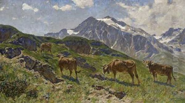 Rinder Im Hochgebirge Oil Painting by Ernst Heinrich Platz