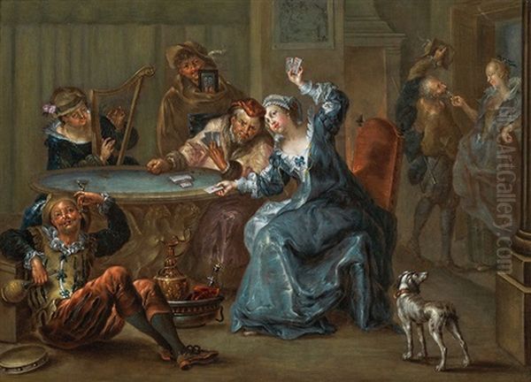 The Card Players Oil Painting by Johann Georg Platzer