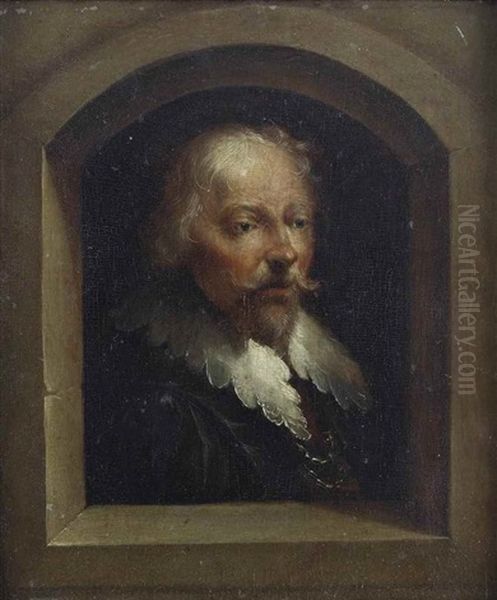 Portrait Of A Man In A Small Window, Bust-length, In A Black Coat With A White Collar Oil Painting by Johann Georg Platzer