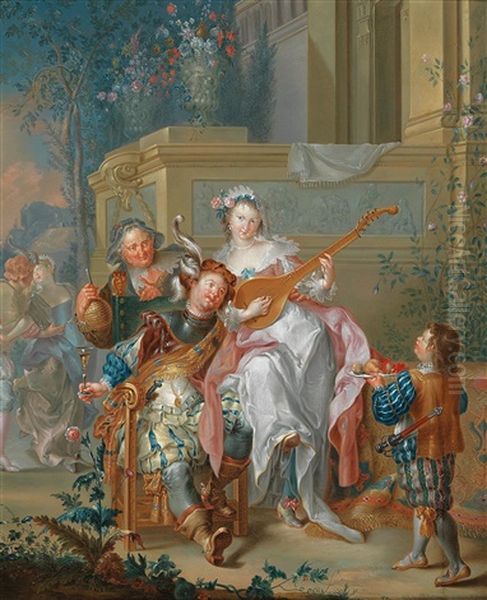 Two Genre Scenes: An Outdoor Concert; A Game Of Cards Oil Painting by Johann Georg Platzer