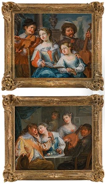 A Musical Company (a Pair) Oil Painting by Johann Georg Platzer