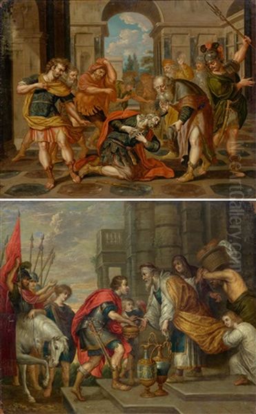 Pair Of Works: Abraham And Melchizedek / Old Testament Scene Oil Painting by Johann Georg Platzer