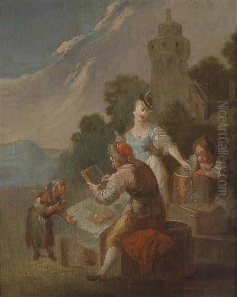 Kinder Beim Unterricht Im Freien Oil Painting by Johann Georg Platzer