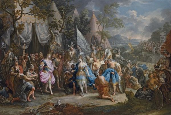 The Amazon Queen, Thalestris, In The Camp Of Alexander The Great Oil Painting by Johann Georg Platzer