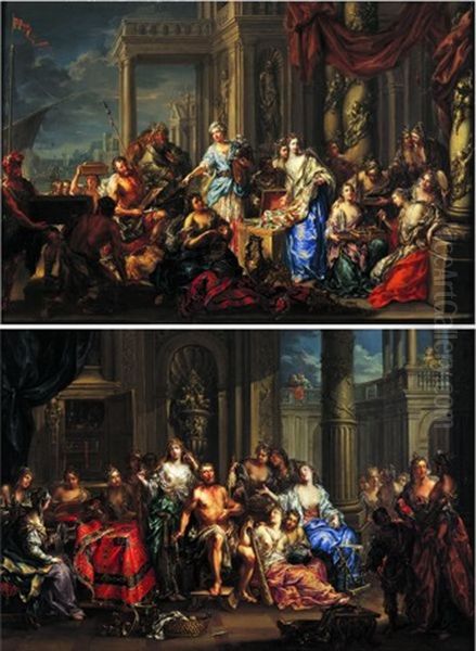 Hercule Et Omphale (+ Achille Chez Les Filles De Lycomede; Pair) Oil Painting by Johann Georg Platzer