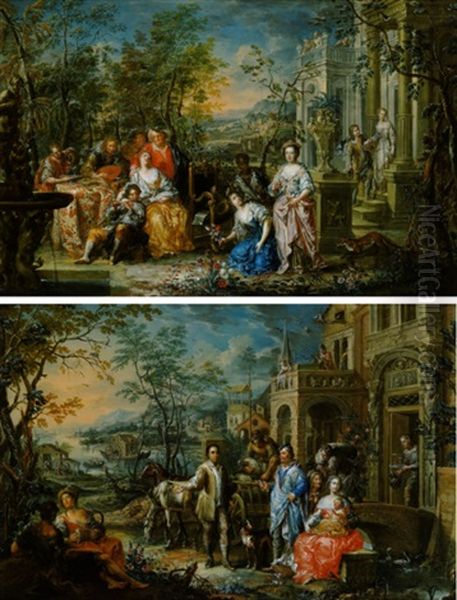 Musizierende Gesellschaft In Einem Schlosspark Oil Painting by Johann Georg Platzer