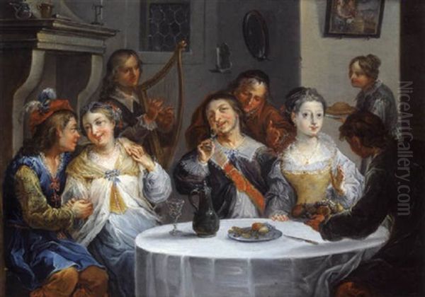 Frohliche Gesellschaft Bei Musik Und Wein Oil Painting by Johann Georg Platzer