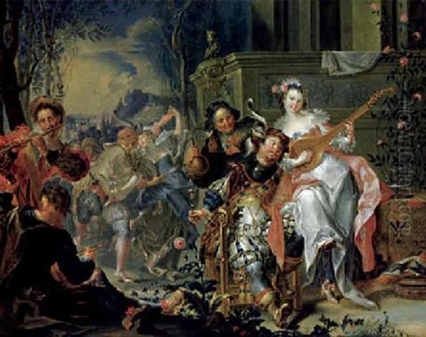 Musizierende Und Tanzende Gesellschaft Auf Einer Schlosterasse Oil Painting by Johann Georg Platzer