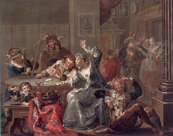 Vornehme Gesellschaft Beim Kartenspiel Oil Painting by Johann Georg Platzer