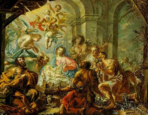 The Adoration Of The Shepherds Oil Painting by Johann Georg Platzer