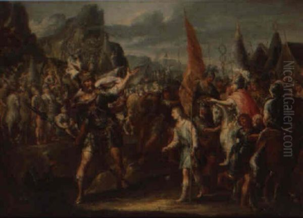 David Et Goliath Oil Painting by Johann Georg Platzer