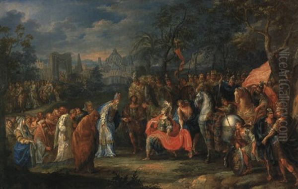 Alexander Der Grose Vor Jerusalem Oil Painting by Johann Georg Platzer