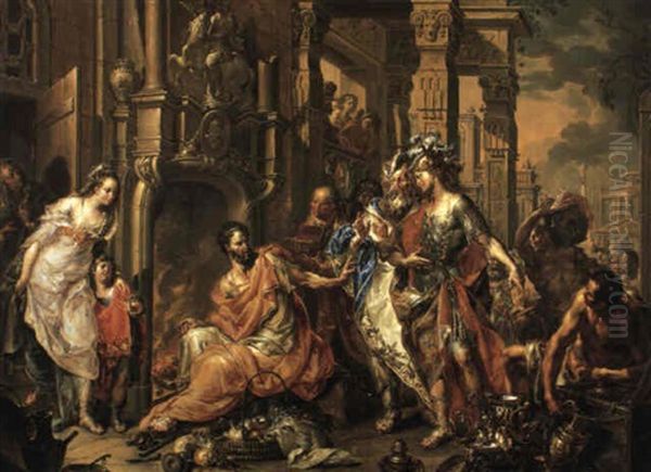 Manius Curius Dentatus And The Samnite Ambassadors Oil Painting by Johann Georg Platzer