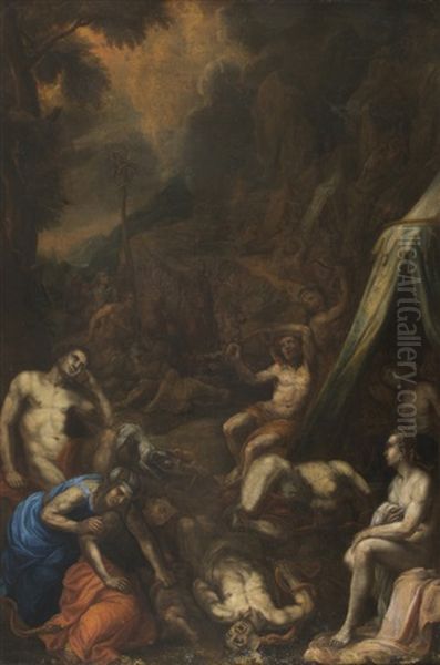 Diptychon: Moses Und Die Eherne Schlange & Moses Schlagt Wasser Aus Dem Felsen Oil Painting by Johann Viktor Platzer