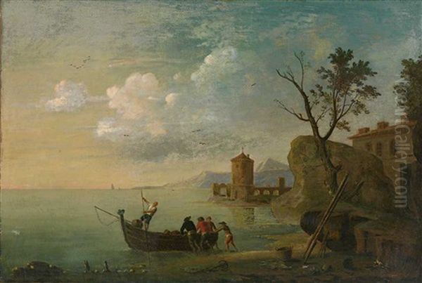 Seelandschaft Mit Fischern Bei Der Ausfahrt Oil Painting by Johann Viktor Platzer