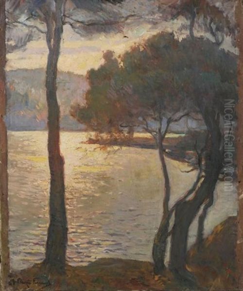 Vue De Bord De Mer Au Soleil Couchant Oil Painting by Marcel Plaza-Ferrand