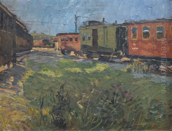 Zuge Am Stuttgarter Bahnhof Oil Painting by Hermann Pleuer