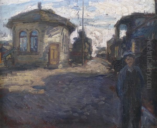 Am Stuttgarter Hauptbahnhof Mit Kapelle Oil Painting by Hermann Pleuer