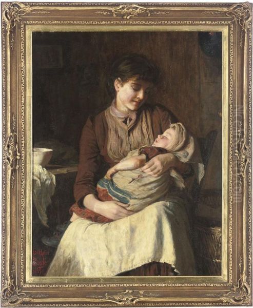 Mother With Sleeping Child In Her Arms Oil Painting by William Lockhart Bogle