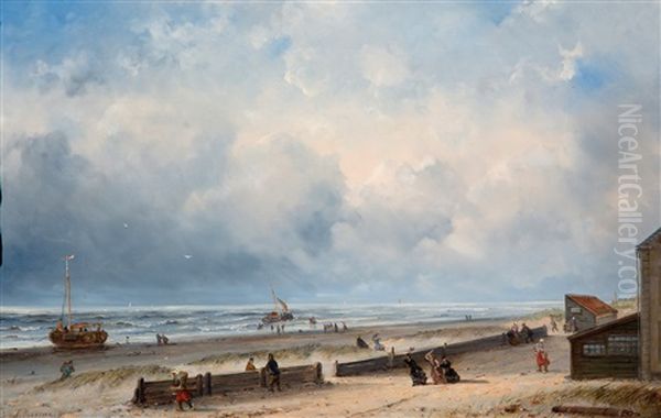 Wandelaars En Vissers Op Het Strand Oil Painting by Ary Pleyssier