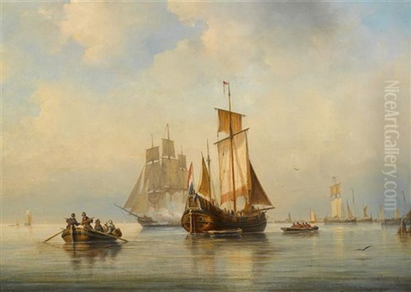 Shipping In A Calm Oil Painting by Ary Pleyssier