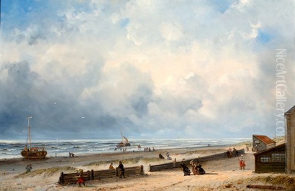 Wandelaars En Vissers Op Het Strand Oil Painting by Ary Pleyssier