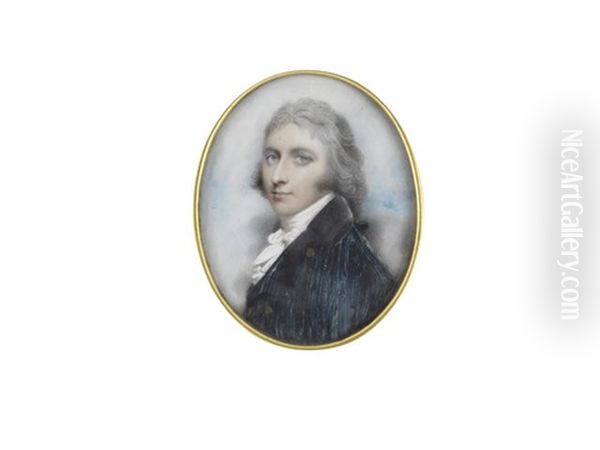 Hugh Dillon Massey, 2nd Bt. Of Doonass, County Clare, Mp (1767-1842) And His Wife, Sarah Hankey (d.1857): He, Wearing Blue Coat With Black Collar, White Chemise, Stock And Tied Cravat Oil Painting by Andrew Plimer