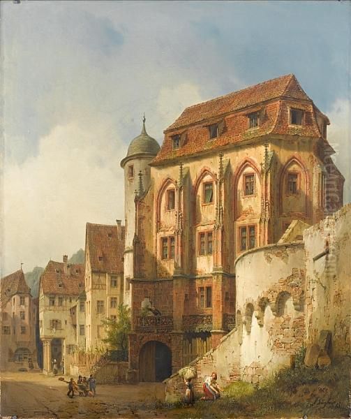 A View Of A Continental Town Oil Painting by Karl Bogler