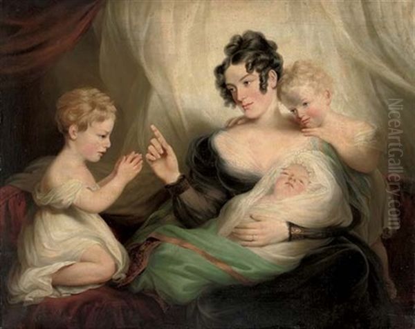 Portrait Of Mrs Amelia Henley Tyler With Her Children Oil Painting by Andrew Plimer