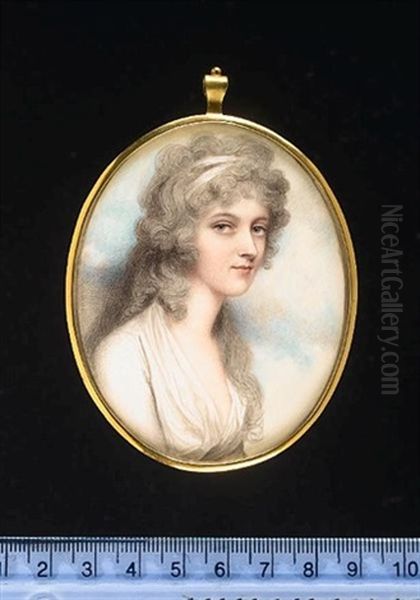 Lady Louisa Grey Wearing White Dress And Matching Bandeau In Her Long Powdered Hair Oil Painting by Andrew Plimer