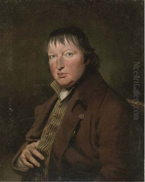 Portrait Of Thomas Salter In A Brown Coat And Striped Waistcoat Oil Painting by Andrew Plimer