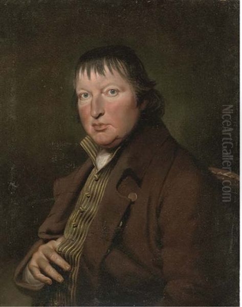 Portrait Of Thomas Salter, Half-length, In A Brown Coat And Striped Wastecoat Oil Painting by Andrew Plimer