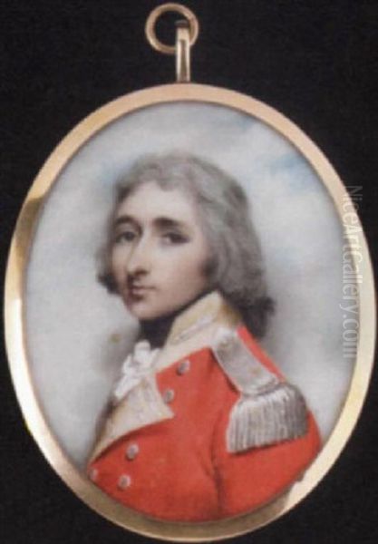 Lieutenant-colonel Henry Veitch Of Elliock In Infantry Uniform Of Scarlet Coat With White Facings And Silver Epaulette, Powdered Hair Oil Painting by Andrew Plimer