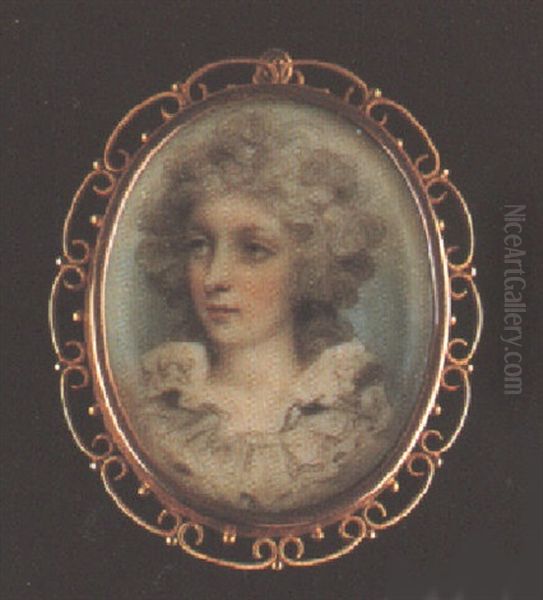 A Young Lady, With Powdered Hair Wearing A Dress With Ruff Collar Oil Painting by Andrew Plimer