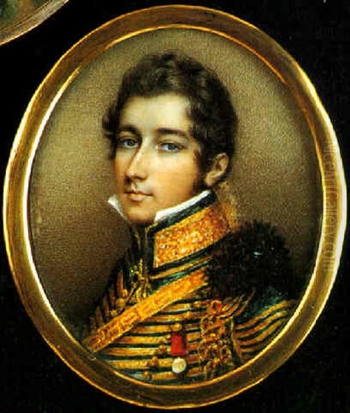 A Young Officer Of The Light Dragoons (10th Hussars, Called Captain Henry Burns?) Oil Painting by Andrew Plimer