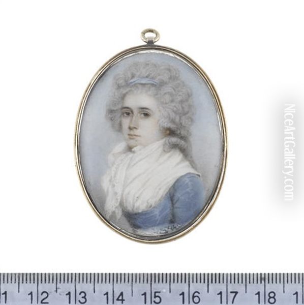 Mary Ann Chantrey, Wearing Blue Dress With White Fichu And Lace Trimmed Scarf, Her Powdered Hair Dressed With A Blue Ribbon Oil Painting by Nathaniel Plimer