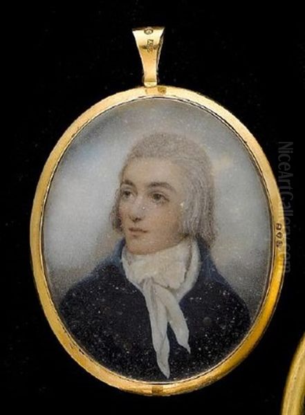 A Gentleman, Wearing Blue Coat With Brass Buttons And Tied White Cravat, His Hair Powdered Oil Painting by Nathaniel Plimer