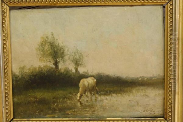 Koe In Drenkplaats Oil Painting by Hermanus Charles Christiaan Bogman