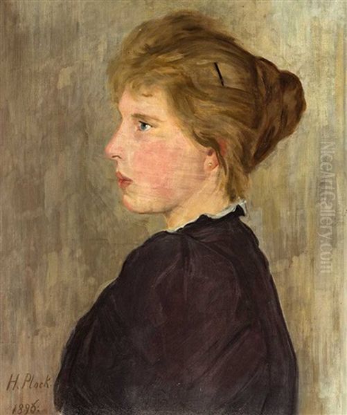 Portrait Einer Jungen Dame Im Profil Nach Links Oil Painting by Hermann Christian Plock