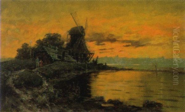 Sonnenuntergang Bei Dordrecht Oil Painting by Hermann Christian Plock