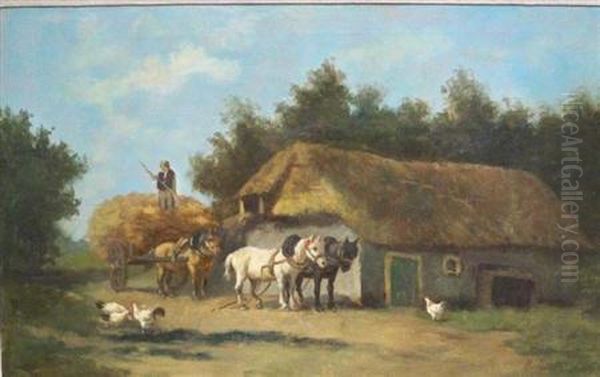 Unloading The Haywagon Oil Painting by Hermanus Charles Christiaan Bogman