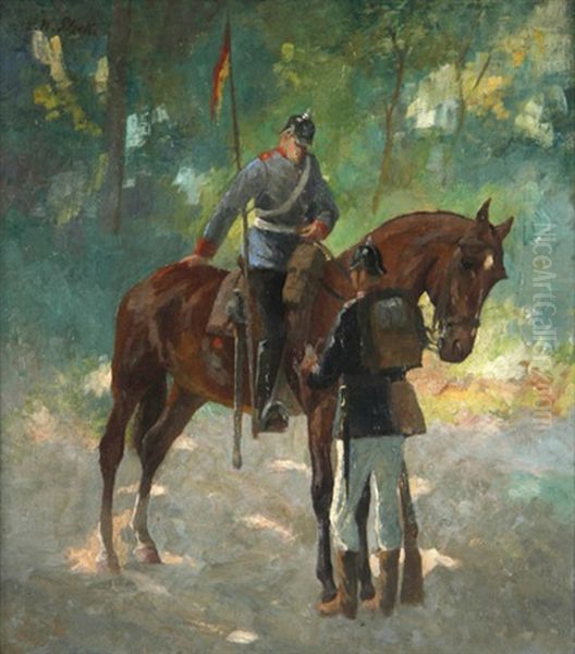 Kavalerist Und Infanterist Im Wald Oil Painting by Ludwig Wilhelm Plock