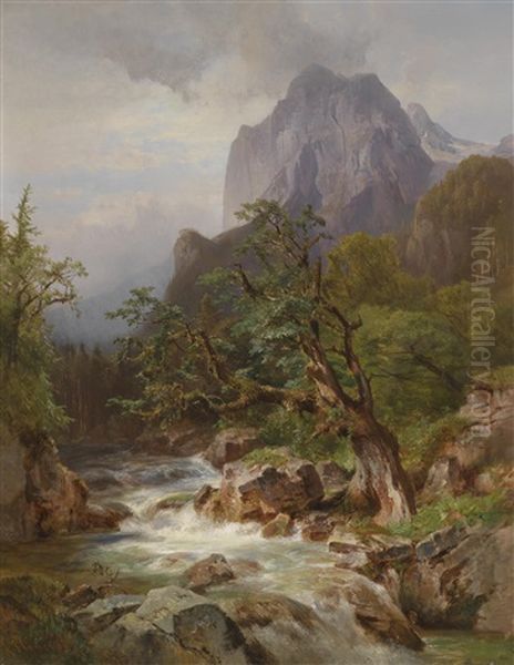 Waldpartie Mit Dem Hintersee In Baiern Oil Painting by Anna (Baar-Plommer) Plommer