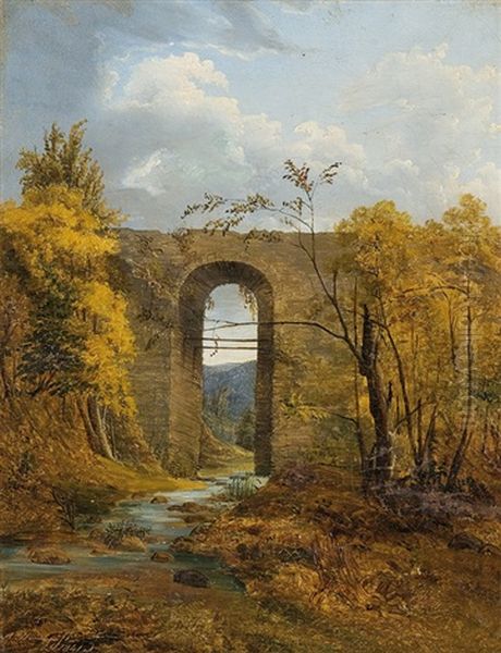 Landscape With A Bridge Oil Painting by Alexander Plonczynski