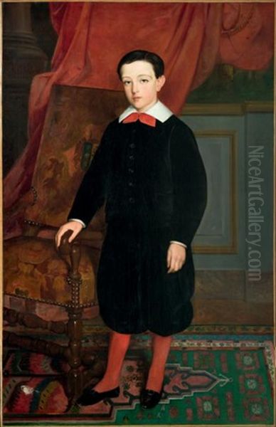 Portrait D'un Jeune Garcon Vetu De Noir Oil Painting by Henri-Eugene Pluchart