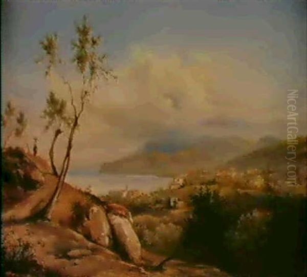 Veduta Costiera; Golfo Oil Painting by Henri-Eugene Pluchart