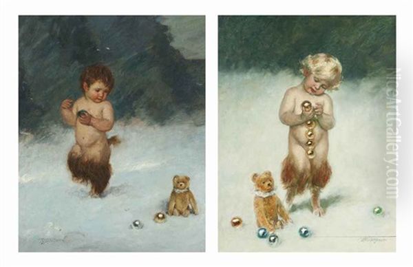 A Faun And A Teddy Bear (+ A Faun At Play; Pair) by Karl Plueckebaum